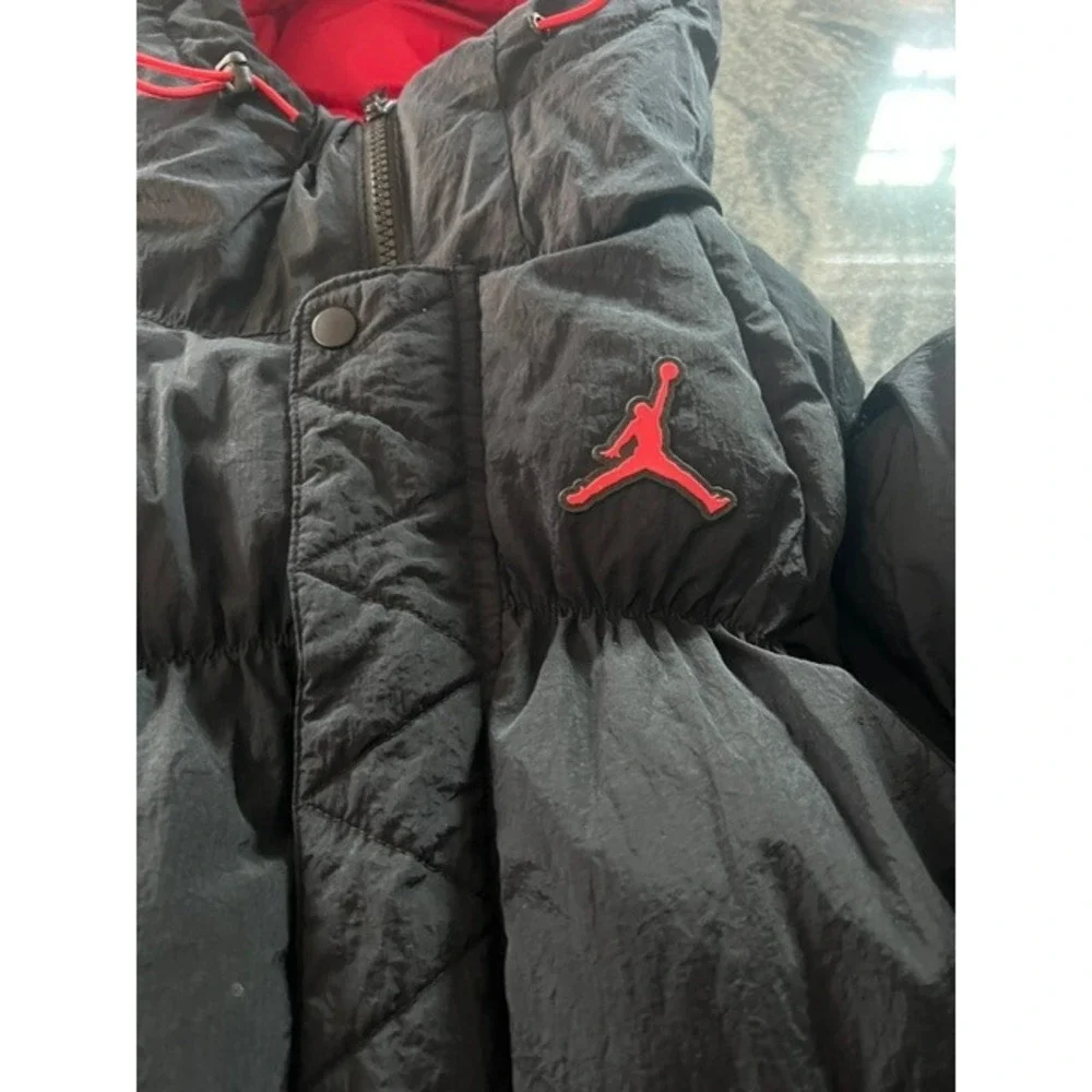 Jordan Puffer Jacket Men XS Black Red DQ7348-010 Excellent Hooded Quilted Parka